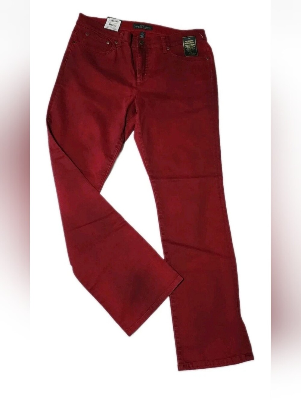 NWT Women's LRL Lauren Jeans Co Modern Straight  Sz 14 Dark Red 36 × 32 Slimming
